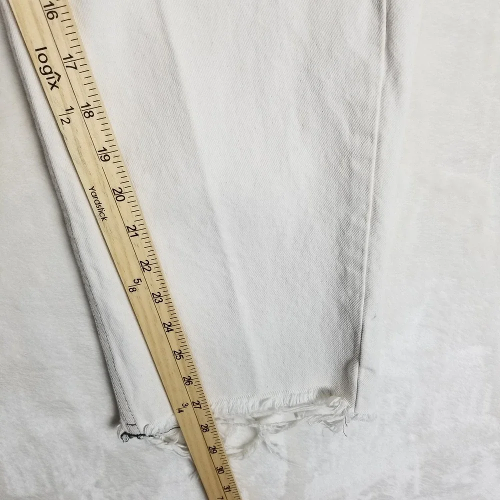 Good American Good Standard Straight Jeans Women 4/27 White Raw Hem Mid Rise